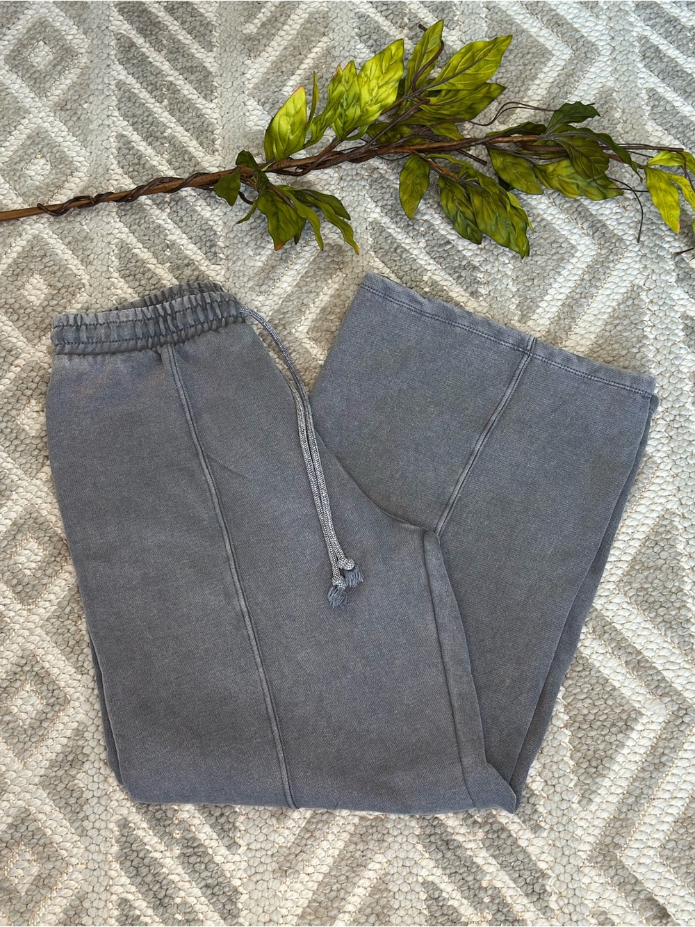 Zara Gray Acid Wash Wide-Leg Seam Front Sweatpants Sz M